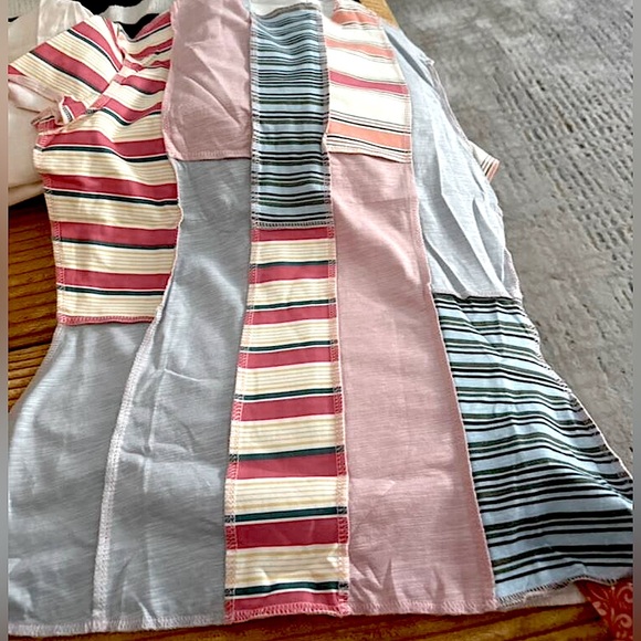 Boho Patchwork Multi Striped Drop Shoulder Fitted Stretch Jean Plus 2X New Top - Picture 9 of 13